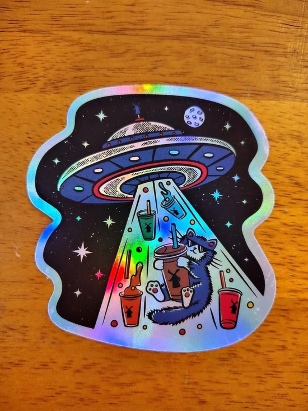 Dutch Bros UFO Cat Holographic Sticker